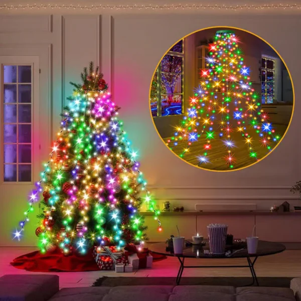 Christmas Tree Waterfall Lights with Ring - Den bästa belysningen för din julgran